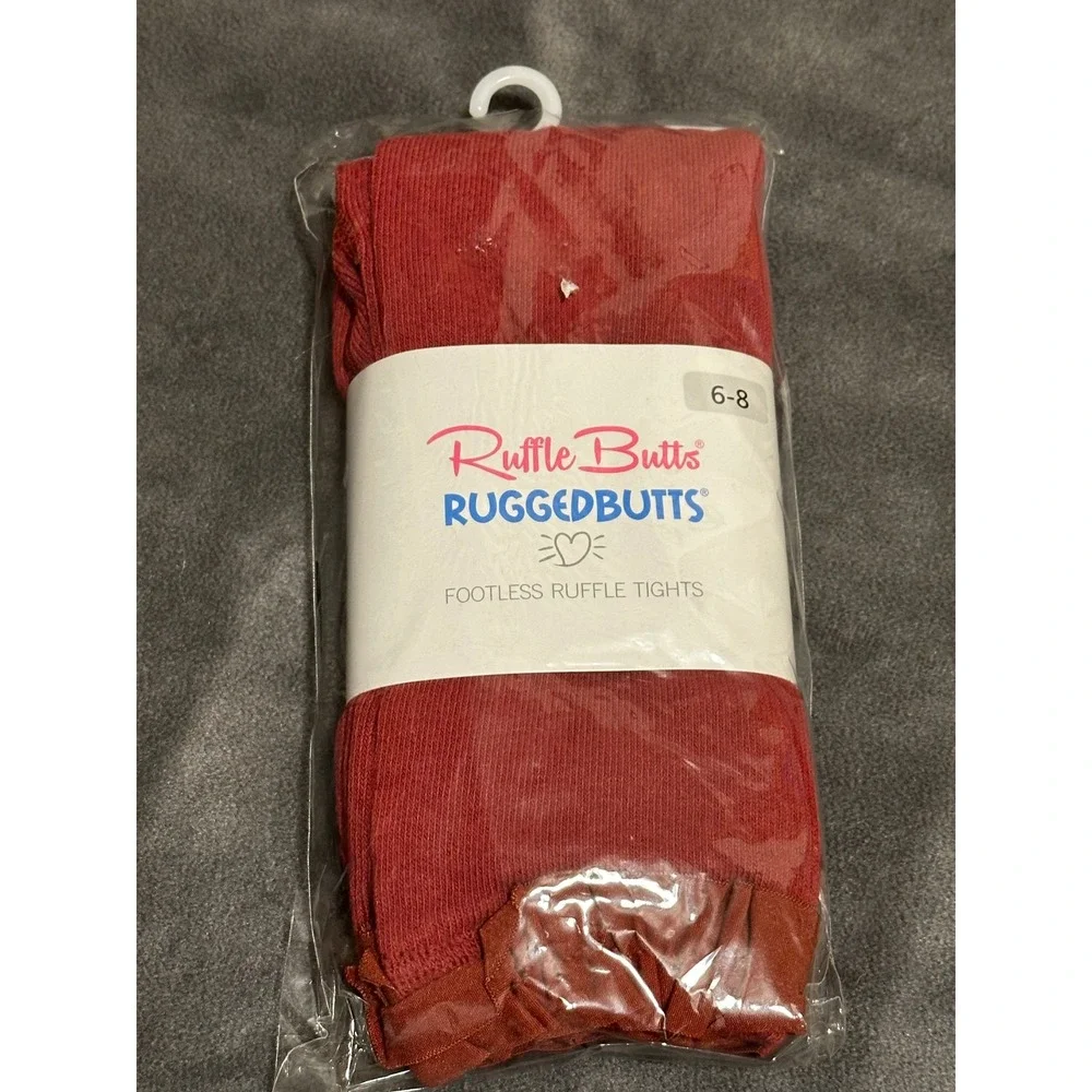 RuffleButts Girls Rosewood Footless Ruffle Tights Ribbed Leggings Size 6-8 NEW